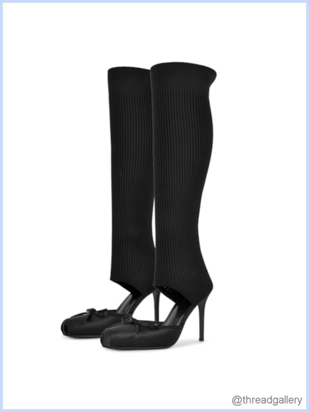 Satin Ballet Stiletto Heel Knee High Sock Boots with Bow
